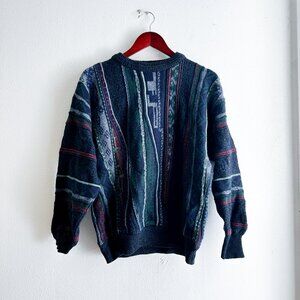 VINTAGE FIII 80s/90s Italian Wool 3D textured Jacquard Knit Coogi Style Sweater‎